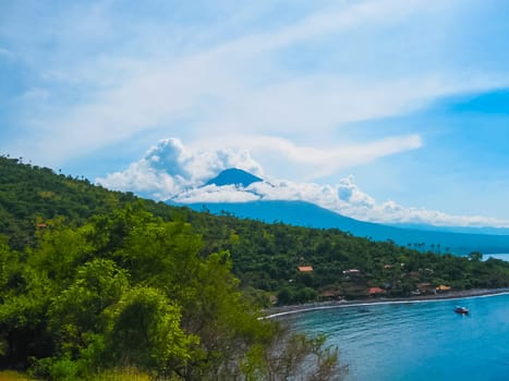Agung volcano is the highest mountain on Bali island, Indonesia. It is still active and located near Amed -- a small village on the northeast of Bali.