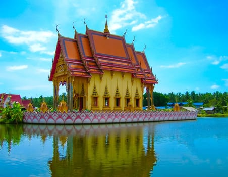 Buddhist pagoda, part of temple complex Wat Plai Laem on Samui island. Thailand, Koh Samui