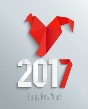 Red fire rooster in origamy style as symbol of new year 2017 in Chinese calendar. Vector illustration.
