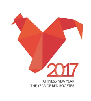 Red fire rooster in origamy style as symbol of new year 2017 in Chinese calendar. Vector illustration.