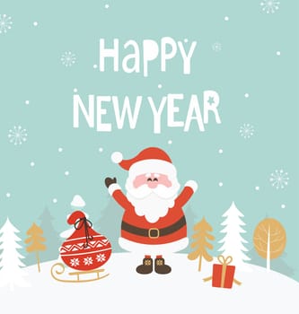 New Year Greeting Card. New Year lettering with Santa. Vector illustration.
