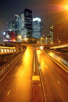 urban landscape at night and through the city traffic