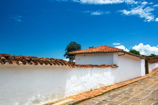 White colonial architecture in Barichara, Colombia