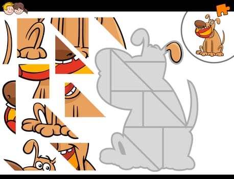 Cartoon Illustration of Educational Jigsaw Puzzle Activity for Children with Dog Animal Character