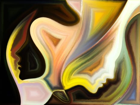 Inner Dialog series. Design composed of human profiles and vivid paint shapes as a metaphor on the subject of emotions, relationships, human drama, spirituality and design