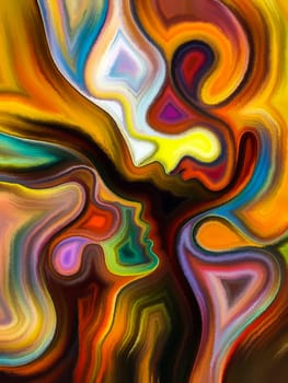 Inner Dialog series. Artistic abstraction composed of human profiles and vivid paint shapes on the subject emotions, relationships, human drama, spirituality and design