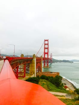 The gate bridge over sea in a fog in San Francisco