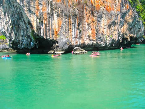 The canoes boats on ocean of Phang Nga National Park in Thailand