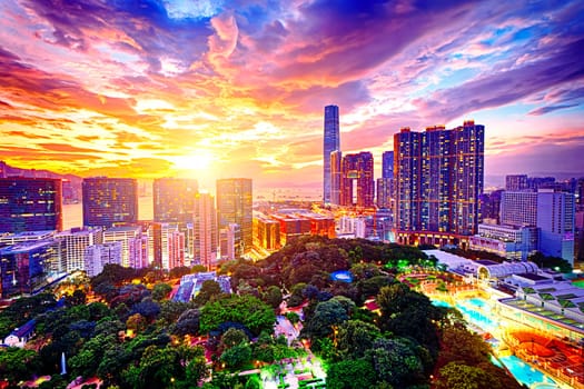 Hong Kong skyline at sunset