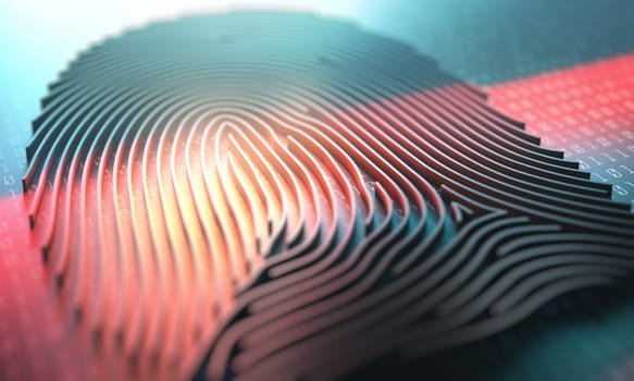 3d illustration of a laser scanner on a fingerprint embossed.