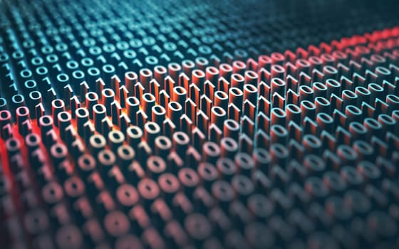 3d illustration of a laser scanner on a binary code embossed.