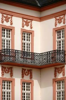A corner balcony made of cast iron,a detail of Biebrich Castle in Wiesbaden.