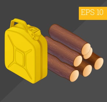 firewood and jerrycan eps10 vector illustration. firewood logs