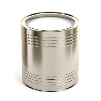 Canister with white paint or other liquid on white background
