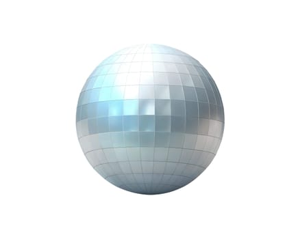 A sleek and futuristic 3D icon of a disco ball, shimmering with holographic colors, isolated on white background. Ideal for nightlife, music events, parties, and retro themes.