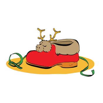 sneaker Santa Claus fur and deer, color vector illustration