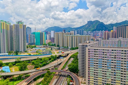 hong kong public estate buildings with landmark lion rock