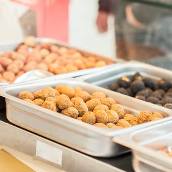 Italian food. Fried olive ascolane . Typical regional dish. Selective focus.