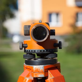 Land Surveyor equipment theodolite in construction site