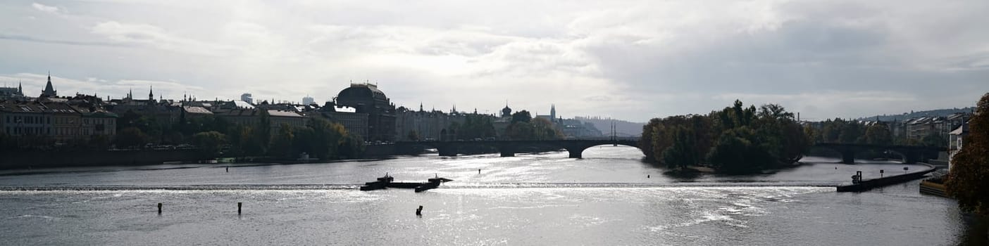 Panorama of Prague on the Vltava River