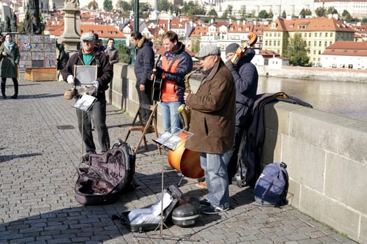 Street musicians on Charles Bridge in Prague