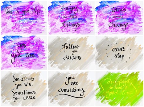 Collage of Inspirational messages over abstract water color textured backgrounds