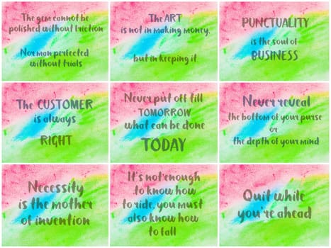 Collage of Inspirational messages over abstract water color textured backgrounds