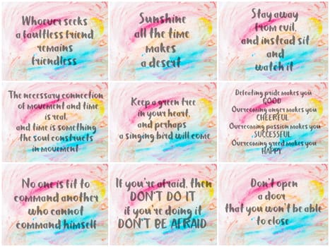 Collage of Inspirational messages over abstract water color textured backgrounds
