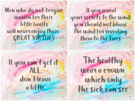 Collage of Inspirational messages over abstract water color textured backgrounds