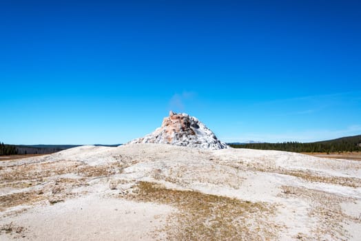 White Dome Geyser seen from the Firehole Lake Drive in Yellowstone National Park