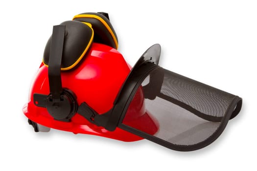 Protective helmet for forest work exempted on white background