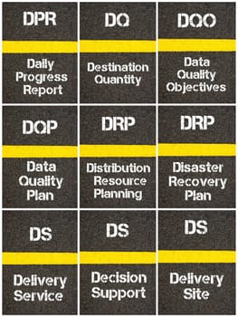 Photo collage of Business Acronyms written over road marking yellow paint line