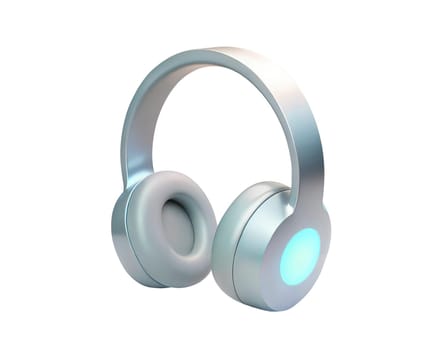 A stylish and modern 3D holographic icon of headphones, with sleek metallic finish and glowing accents, isolated on white background. Perfect for music, tech, and digital lifestyle representations.