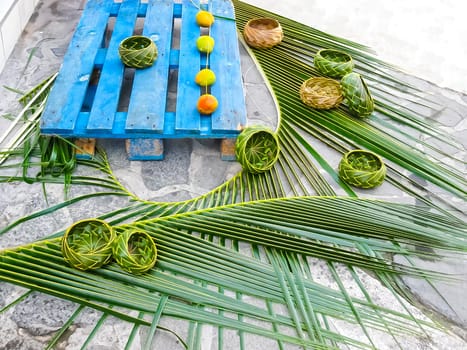 The Caribbean souvenirs - wicker vases of palm leaves - handmade work
