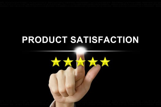 business hand clicking product satisfaction with five stars on screen