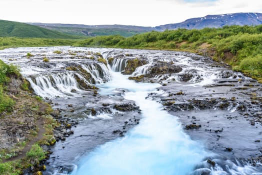 Beautiful Bruarfoss waterfall with turquoise water, South Iceland