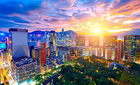 Hong Kong city sunset , Tsim Sha Tsui area
