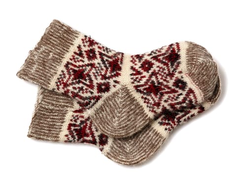 knitted woolen socks on a white background