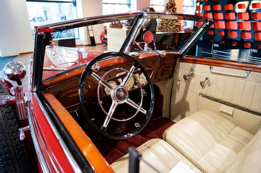 MUNICH, GERMANY - DECEMBER 02, 2015: Cabin view of Mercedes-Benz 320 Cabriolet D (W142) at Mercedes Me store at Odeonsplatz square in Munich, Germany