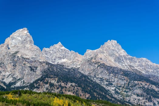 Teton Range and beautiful blue sky in Grant Teton National Park