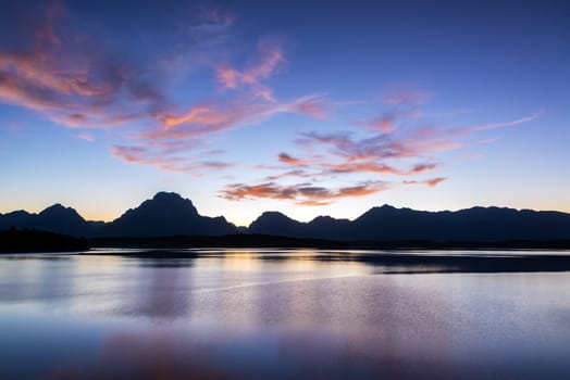 Teton Range and Jackson Lake taken at dusk in Grand Teton National Park