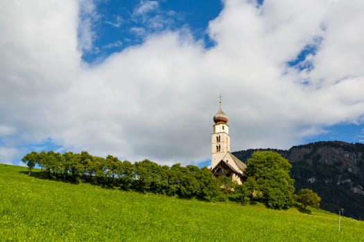 Seiser Alm Schlern, IT- September 19. View of a Saint Valentine church in a sunny day