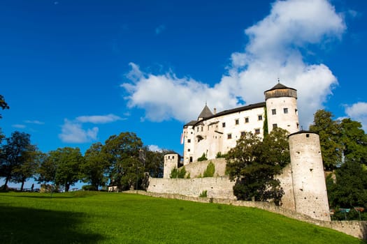 Vols Am Schlern, IT- September 22. View of castle of Presule in a sunny day with green grass and blue sky
