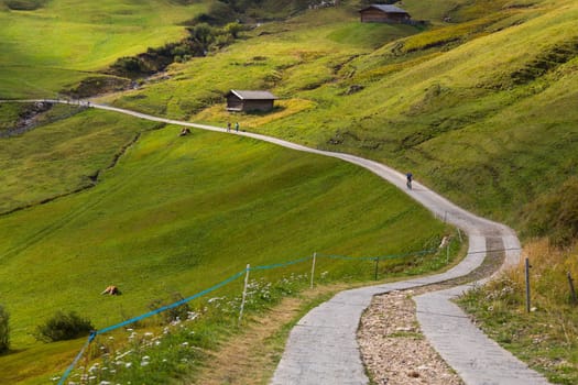 View of a hiking trail on Seiser Alm