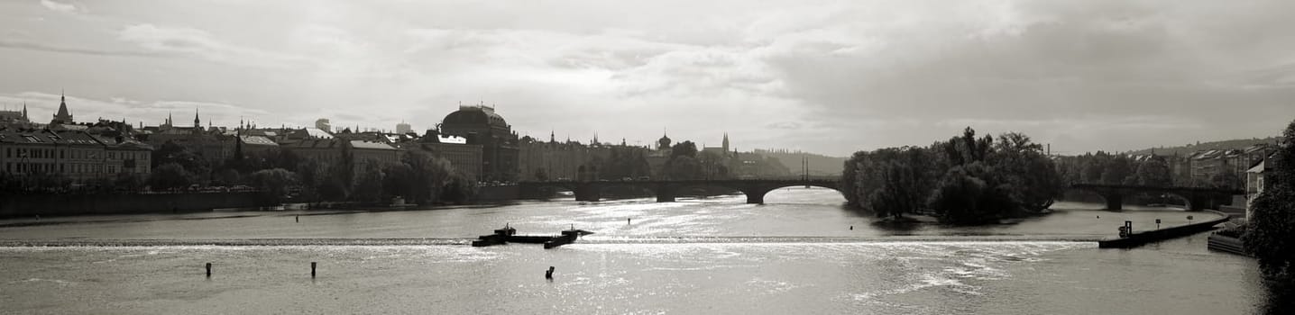 Panorama of the city of Prague on the Vltava River