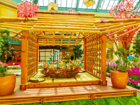 Las Vegas, United States of America - May 05, 2016: The Japanese flowering garden at luxury hotel Bellagio at Las Vegas, United States of America