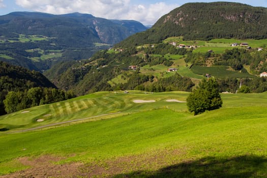 Top view of a golf course in Sud Tirol