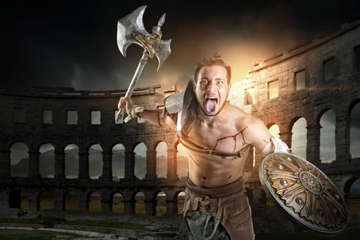 Ancient warrior or Gladiator ready to fight in the arena