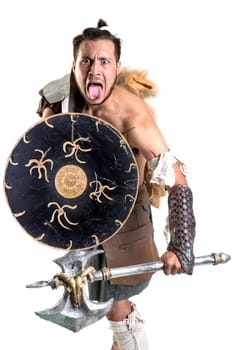 Ancient warrior or Gladiator isolated in a white background