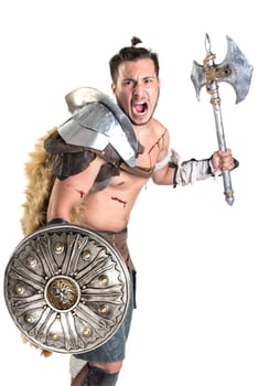 Ancient warrior or Gladiator isolated in a white background